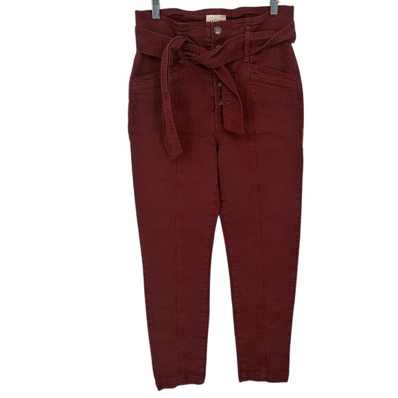 Sézane Maxime Rosewood Jeans Trousers Pants Belted High Waisted FR 36 US 4 - Picture 1 of 11